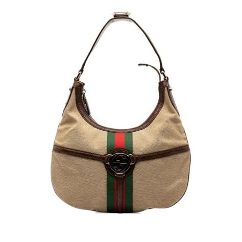 gucci web canvas reins handbag in brown|GUCCI Canvas Web GG Reins Hobo Brown .